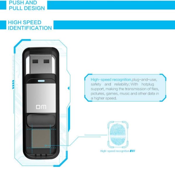 DM PD061 32GB Fingerprint Pendrive USB 3.0 U Disk Storage Device Flash Drive Pen Drive with Fingerprint Encryption Function Golden/Sliver Color Fingerprint Pendrive - Image 4