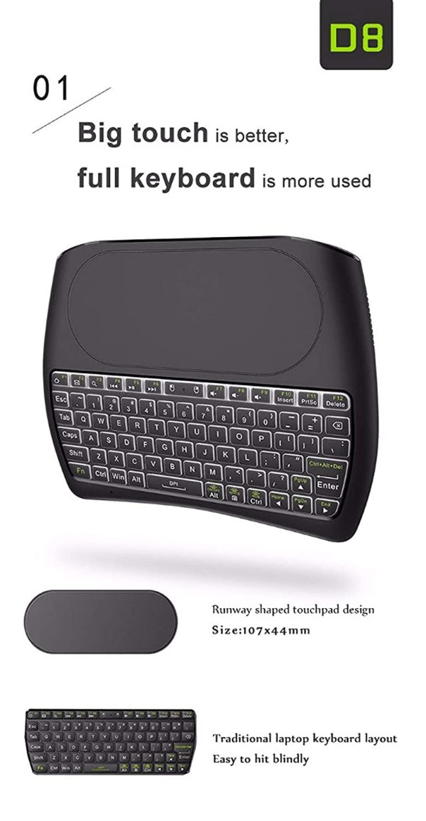 RKTech D8 USB 2.4G Wireless Mini Keyboard with 4.5 inch Touchpad Air Mouse Remote 7 Color Backlight Smart Remote Control - Image 4