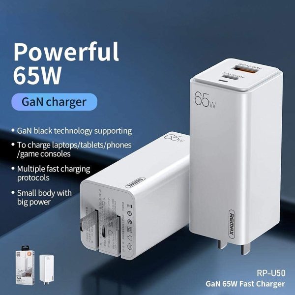 REMAX 65W GaN Fast Charger Quick Charge 4.0 3.0 AFC SCP USB PD Charger GaN 65W USB C Charger PD USB-C Type-C Fast USB FOLDABLE Charger for MacBook Pro iPhone Samsung 65W GaN Fast Charger + 1 Miter USB C to USB C Cable - Image 2