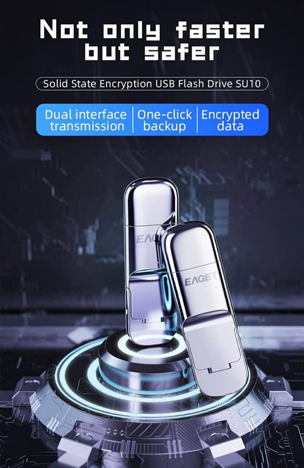 EAGET SU10 128GB USB3.1 Type-C Ultra High Speed encrypted Mobile Solid State Drive encrypted USB Flash Drive for Mobile Phone and Computer - Image 2