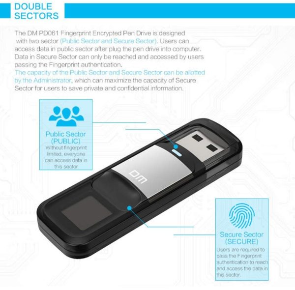 DM PD061 32GB Fingerprint Pendrive USB 3.0 U Disk Storage Device Flash Drive Pen Drive with Fingerprint Encryption Function Golden/Sliver Color Fingerprint Pendrive - Image 7