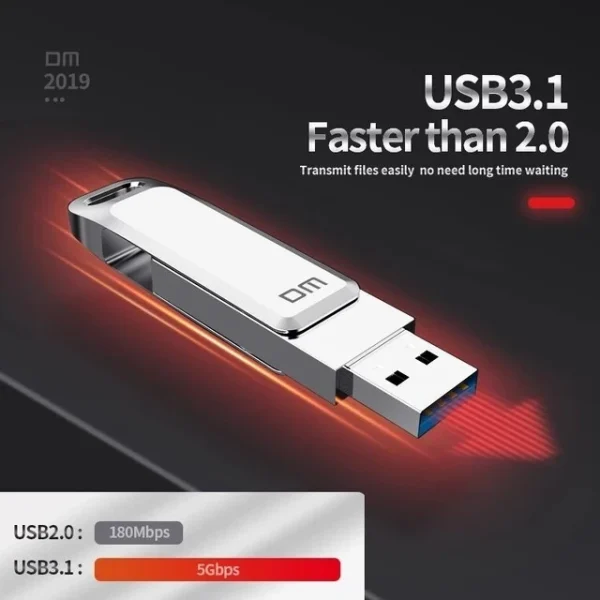 DM PD168 Pendrive 128GB USB 3.1 Type C High-Speed Zinc Alloy Metal Pen drive for Smartphone, PC, Laptop, Mac Book, Computer - Image 4