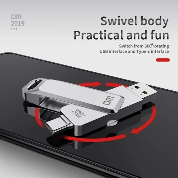 DM PD168 Pendrive 128GB USB 3.1 Type C High-Speed Zinc Alloy Metal Pen drive for Smartphone, PC, Laptop, Mac Book, Computer - Image 3