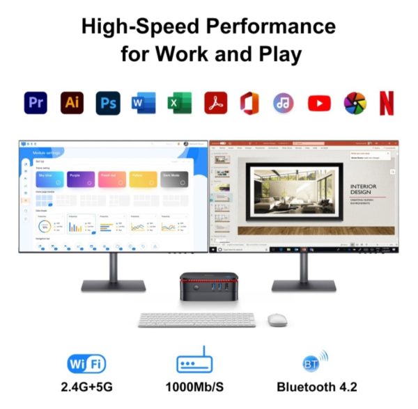 Blackview MP60 Mini PC, 16GB+512GB, Windows 11 Pro Intel Jasper Lake N5095 up to 2.9GHz Micro PC Support 2TB Expansion, Dual 4K HDMI Display, Dual WiFi, BT4.2, Compact and Efficient Micro Desktop Computer - Image 6