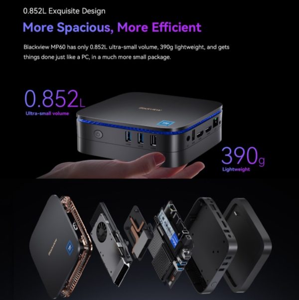 Blackview MP60 Mini PC, 16GB+512GB, Windows 11 Pro Intel Jasper Lake N5095 up to 2.9GHz Micro PC Support 2TB Expansion, Dual 4K HDMI Display, Dual WiFi, BT4.2, Compact and Efficient Micro Desktop Computer - Image 8